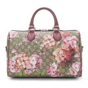 Authentic Gucci Pink GG Blooms Supreme Canvas Boston Bag